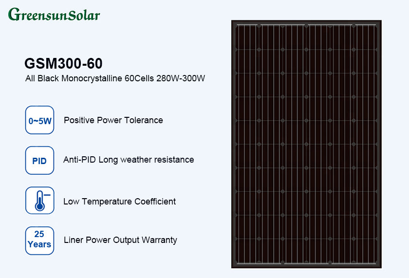 GreensunSolar GSM300-60 All Black Monocrystalline Solar Panel 280-300W