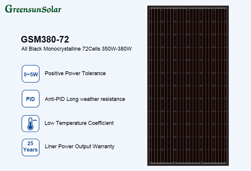 GreensunSolar GSM380-72 All Black Monocrystalline Solar Panel 350-380W