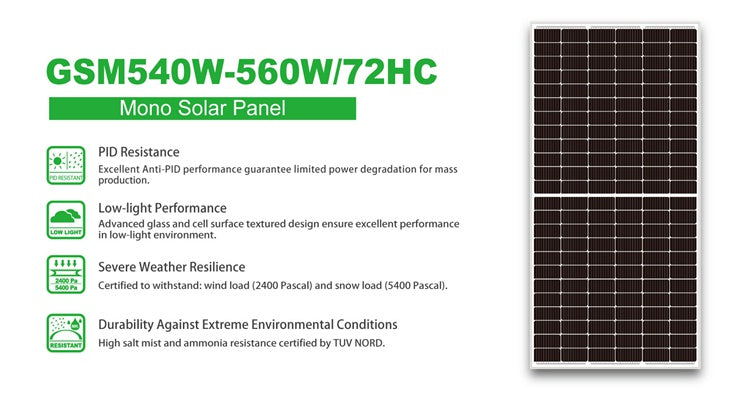 GSM540W-560W/72HC Mono Solar Panel