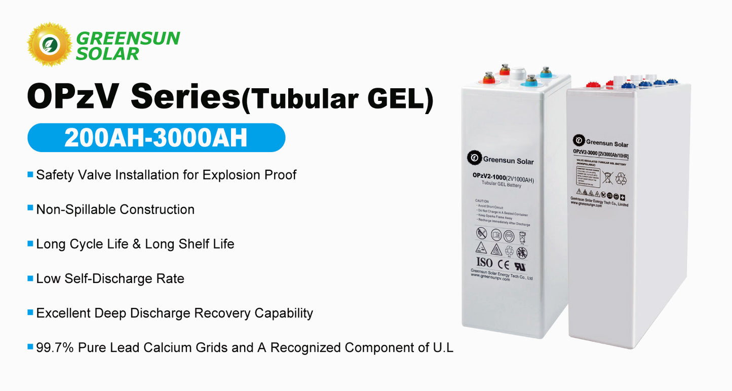 GreensunSolar OPzV Series Tubular GEL Battery 200AH-3000AH