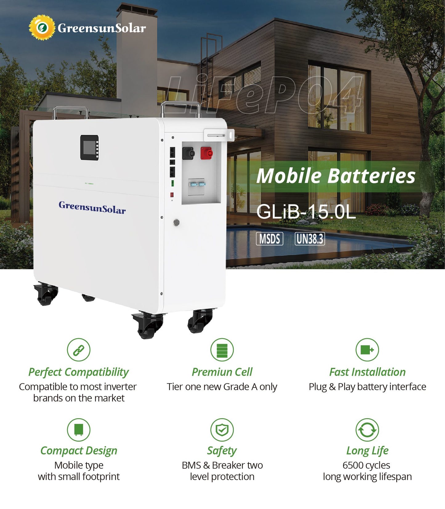 GreensunSolar GLiB-15.0L Mobile Batteries 15.0kWh