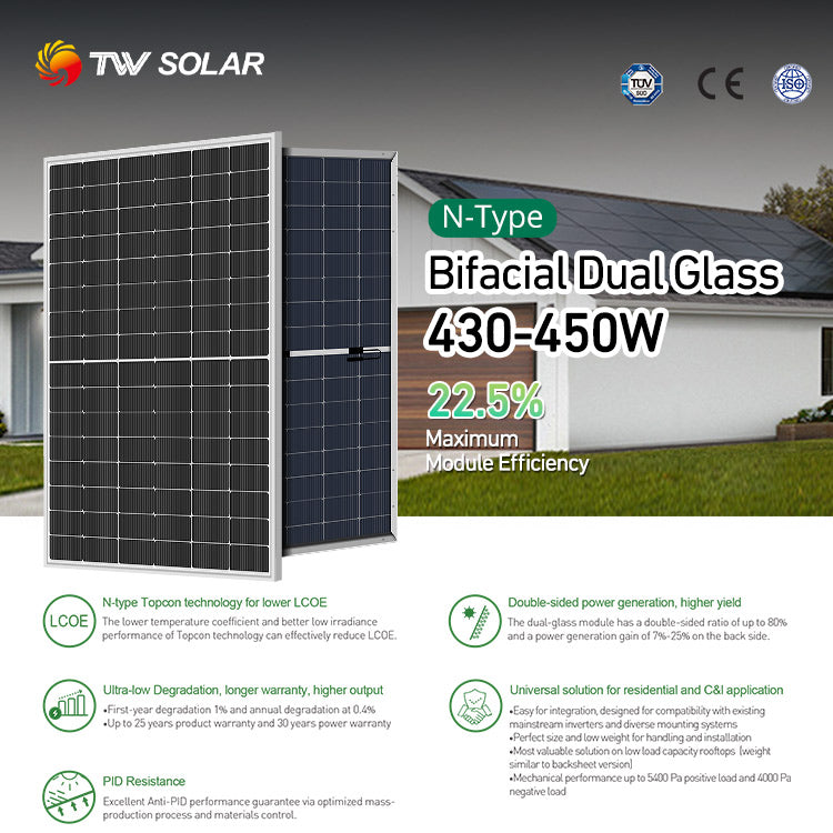 TW Solar N-Type Bifacial Dual Glass 430-450W Solar Panel