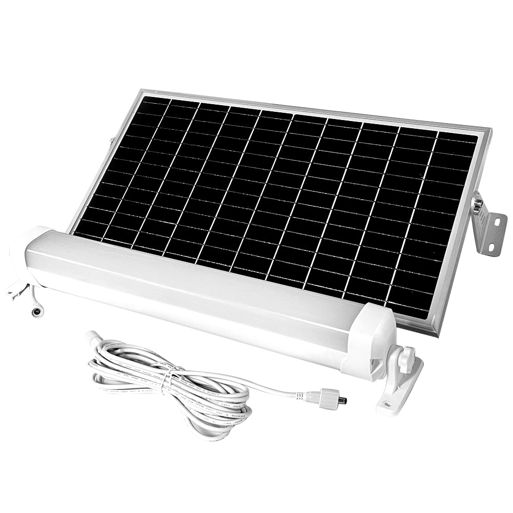 EVIEKO solar batten light – panel and lamp tube, angled view