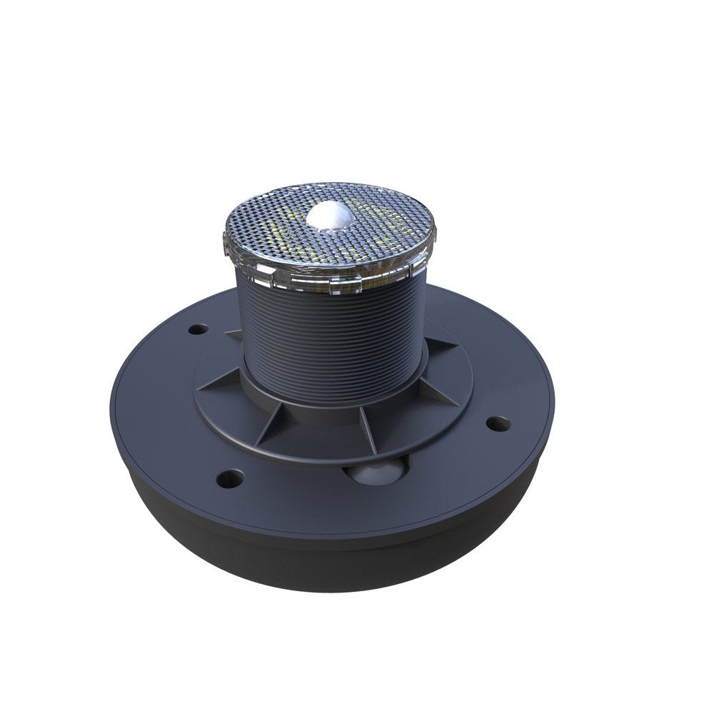 Compact solar motion sensor light fitted to a shed ceiling
