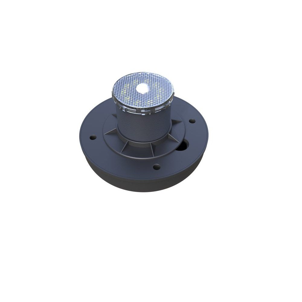Compact solar motion sensor light fitted to a shed ceiling
