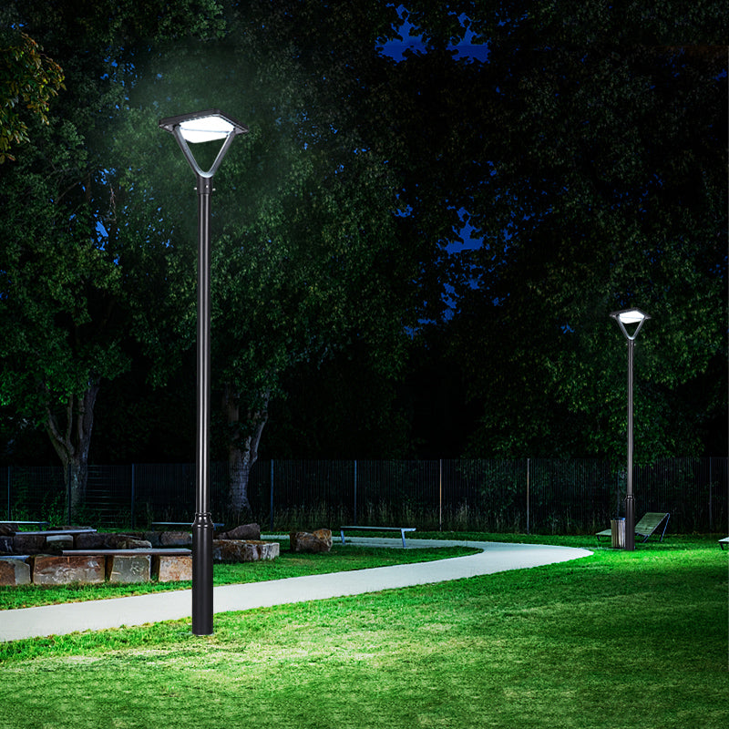 EV-PZ-101 square solar plaza lights on a park path at night