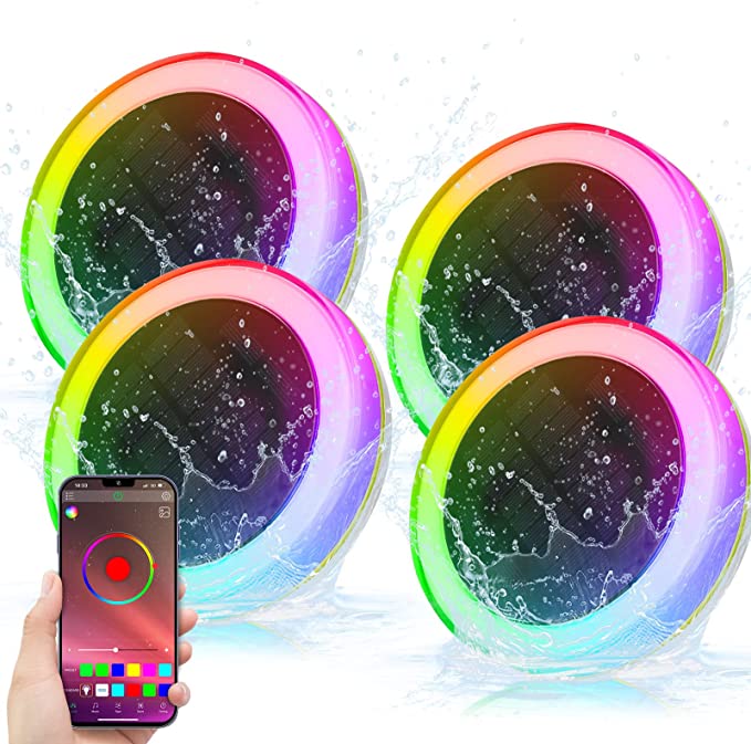EVIEKO solar pool lights – four-pack lit in colour