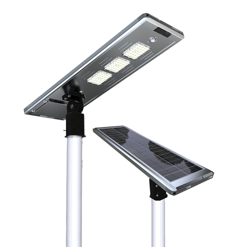 EVIEKO all-in-one solar street light on pole – front and back