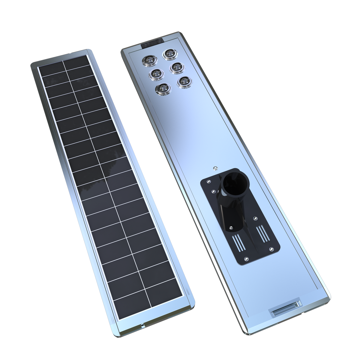 EV-SL-122 solar panel and LED housing side by side