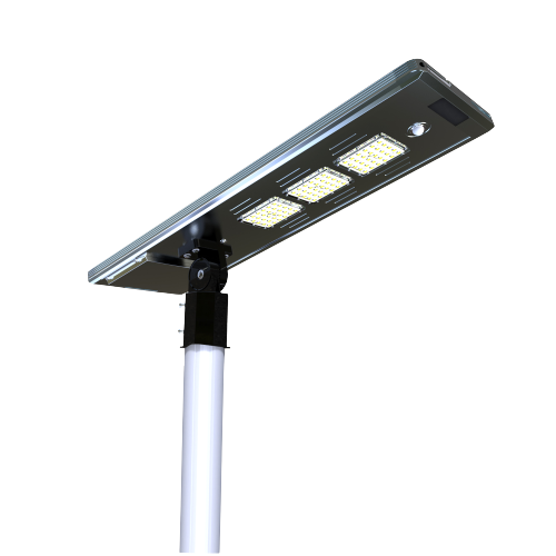 EVIEKO all-in-one solar street light lit at night