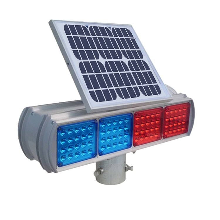 Double-sided red and blue solar traffic flashing light, four sets