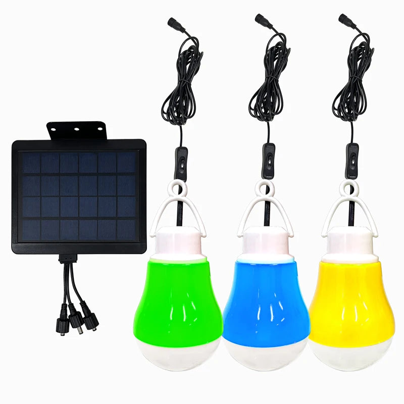 3 LED Solar Light Bulb with Mobile Charger Camping Hanging Lamp Extension Line for Outdoor Garden Corridor Home Decoration