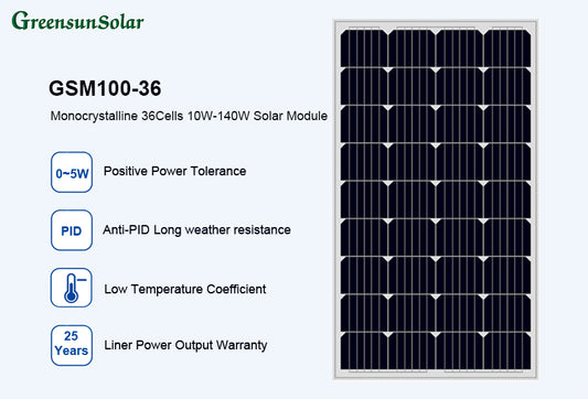 GreensunSolar GSM100-36 Monocrystalline Solar Panel 10-140W