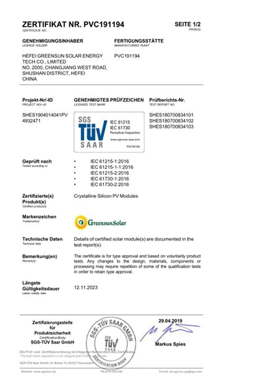 GreensunSolar GSM320-60/5BB Monocrystalline Solar Panel 300-320W