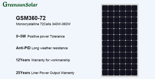 GreensunSolar GSM360-72 Monocrystalline Solar Panel 340-360W
