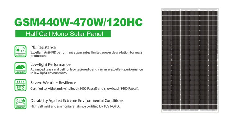 GSM440W-470W/120HC Half Cell Mono Solar Panel