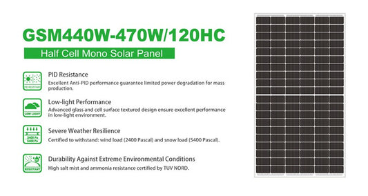 GSM440W-470W/120HC Half Cell Mono Solar Panel