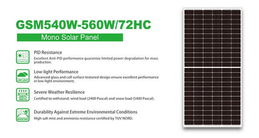 GSM540W-560W/72HC Mono Solar Panel