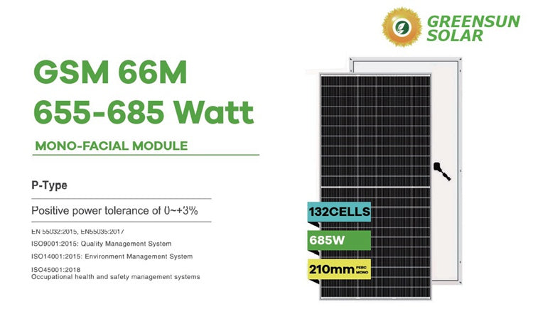 GreensunSolar GSM 66M 655-685 Watt Mono-Facial Module