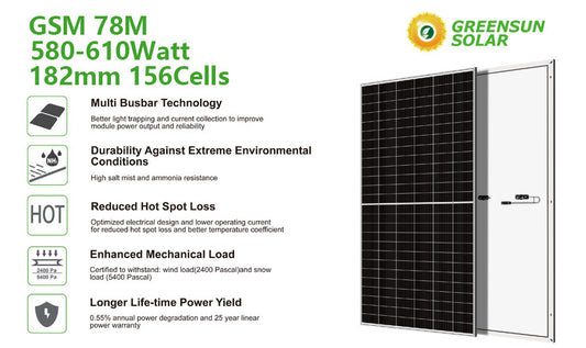GreensunSolar GSM 78M 580-610 Watt 182mm 156 Cells Solar Panel