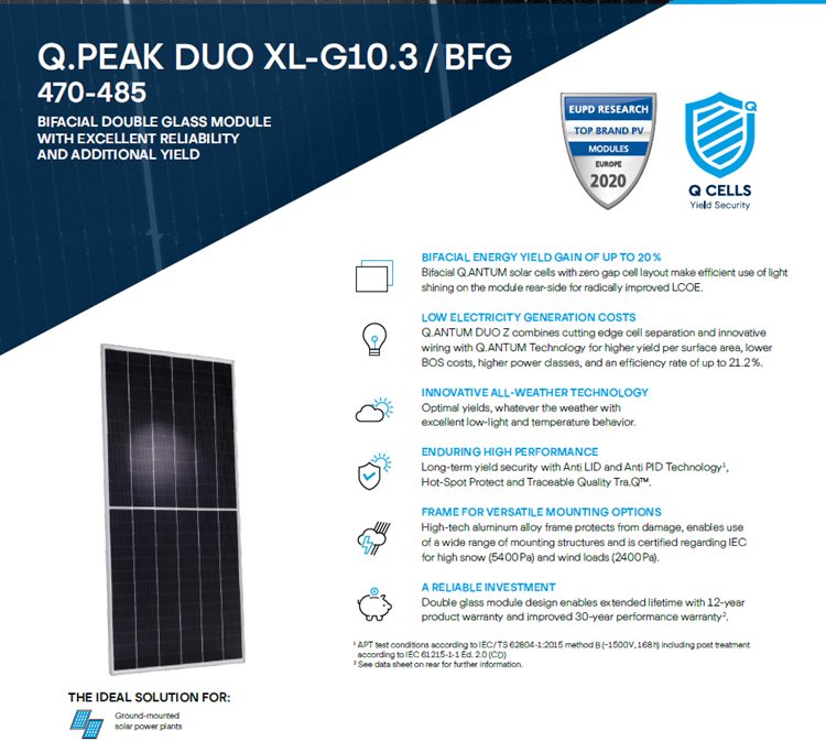 Q.PEAK DUO XL-G10.3/BFG 470-485 Bifacial Double Glass Module