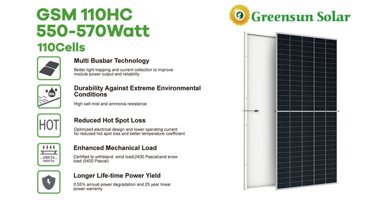 GreensunSolar GSM 110HC 550-570 Watt 110 Cells Solar Panel