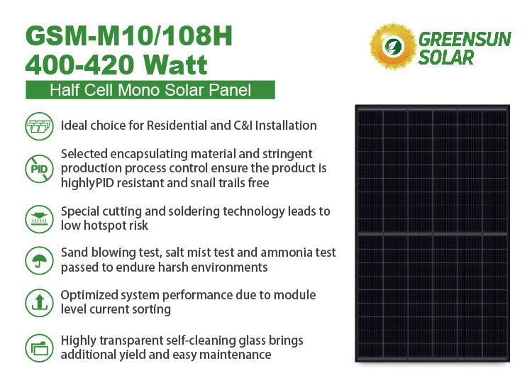 GreensunSolar GSM-M10/108H 400-420 Watt Half Cell Mono Solar Panel