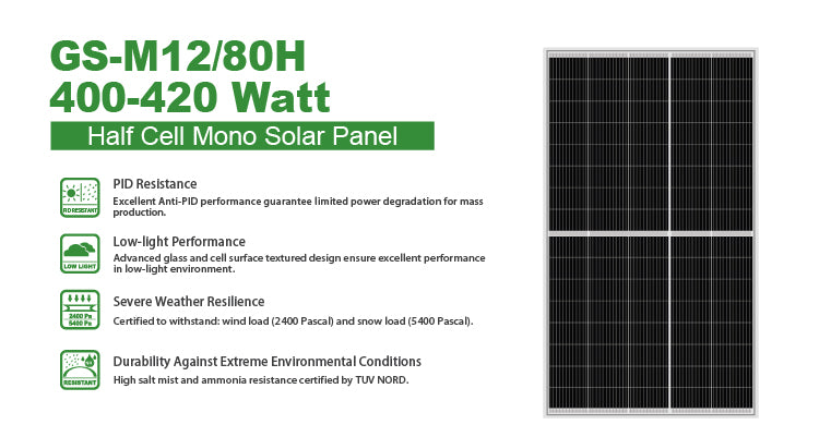 GreensunSolar GS-M12/80H 400-420 Watt Half Cell Mono Solar Panel
