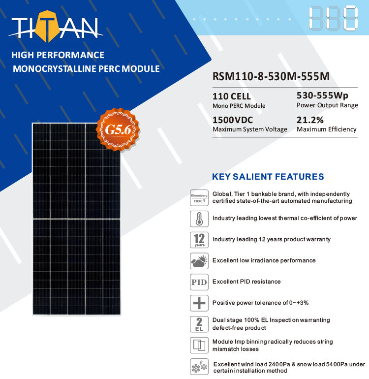 Titan RSM110-8-530M-555M High Performance Monocrystalline PERC Module 530-555W