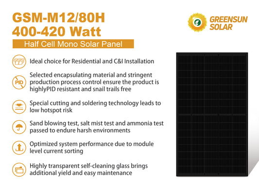 GreensunSolar GSM-M12/80H 400-420 Watt Half Cell Mono Solar Panel