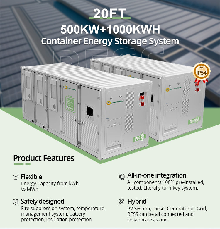 GreensunSolar 20FT Container Energy Storage System 500KW+1000KWH