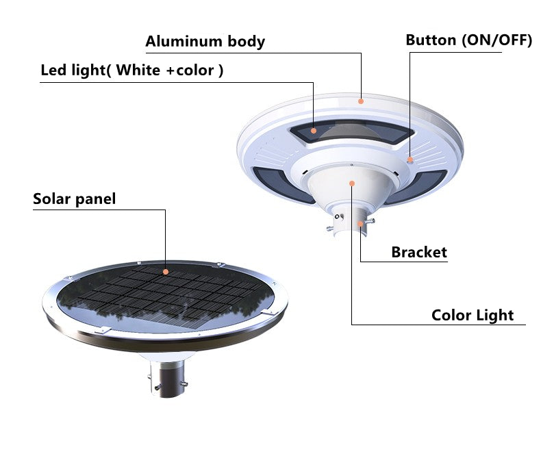 UFO Solar Garden Light Decorative Pole Street Light With Remote Control 3 Years warranty pillar light