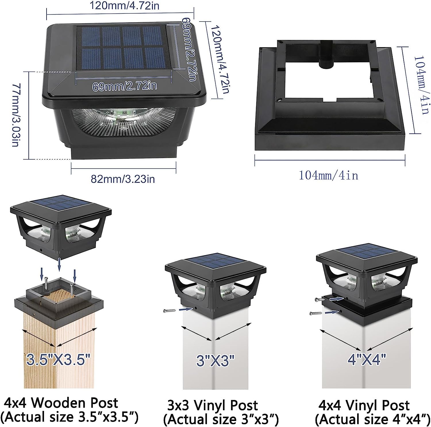 Solar Post Cap Led Garden Light 3000K/6000K Landscape Lighting Outdoor Decoration Courtyard Fence Sign Marker Light