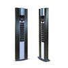 Two black aluminium double-sided glass solar bollards