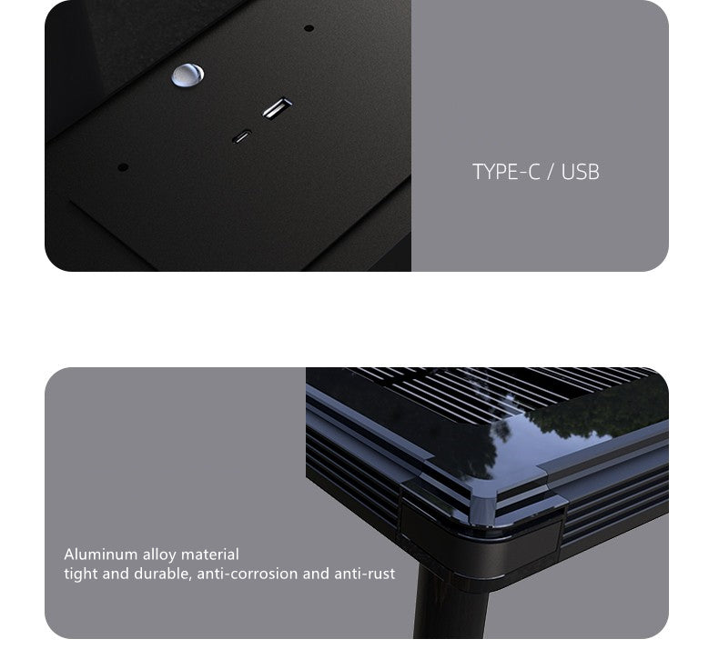EVIEKO solar coffee table – USB-C / USB ports and aluminium frame