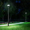 EV-PZ-101 square solar plaza lights on a park path at night