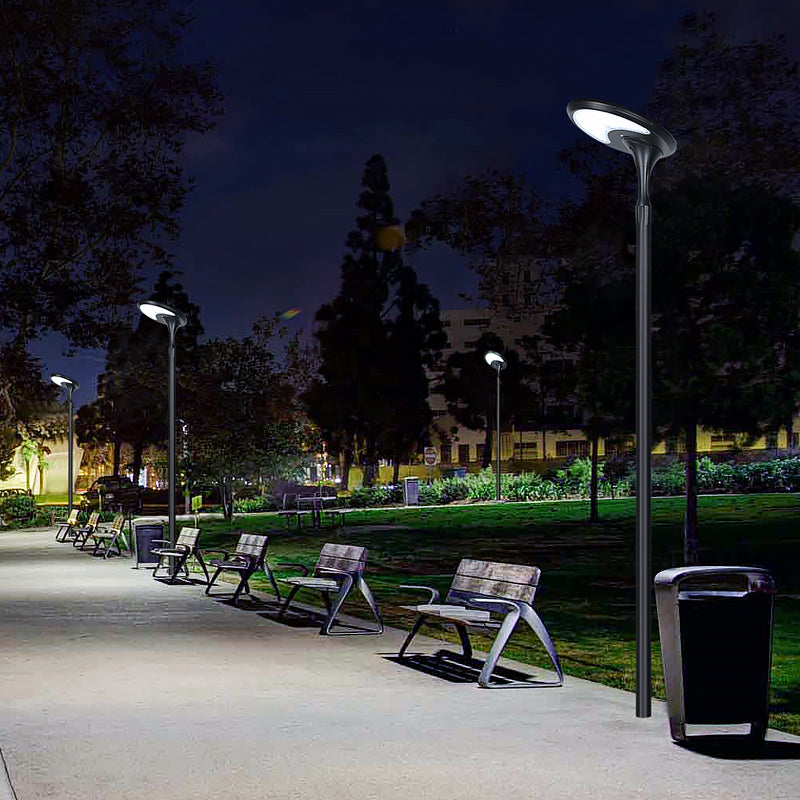 EV-PZ-102 oval solar post-top lights along a park walkway at night