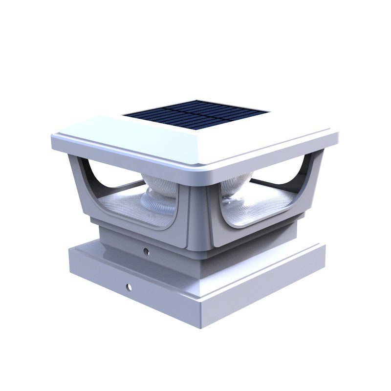 Solar post cap light on a timber fence post
