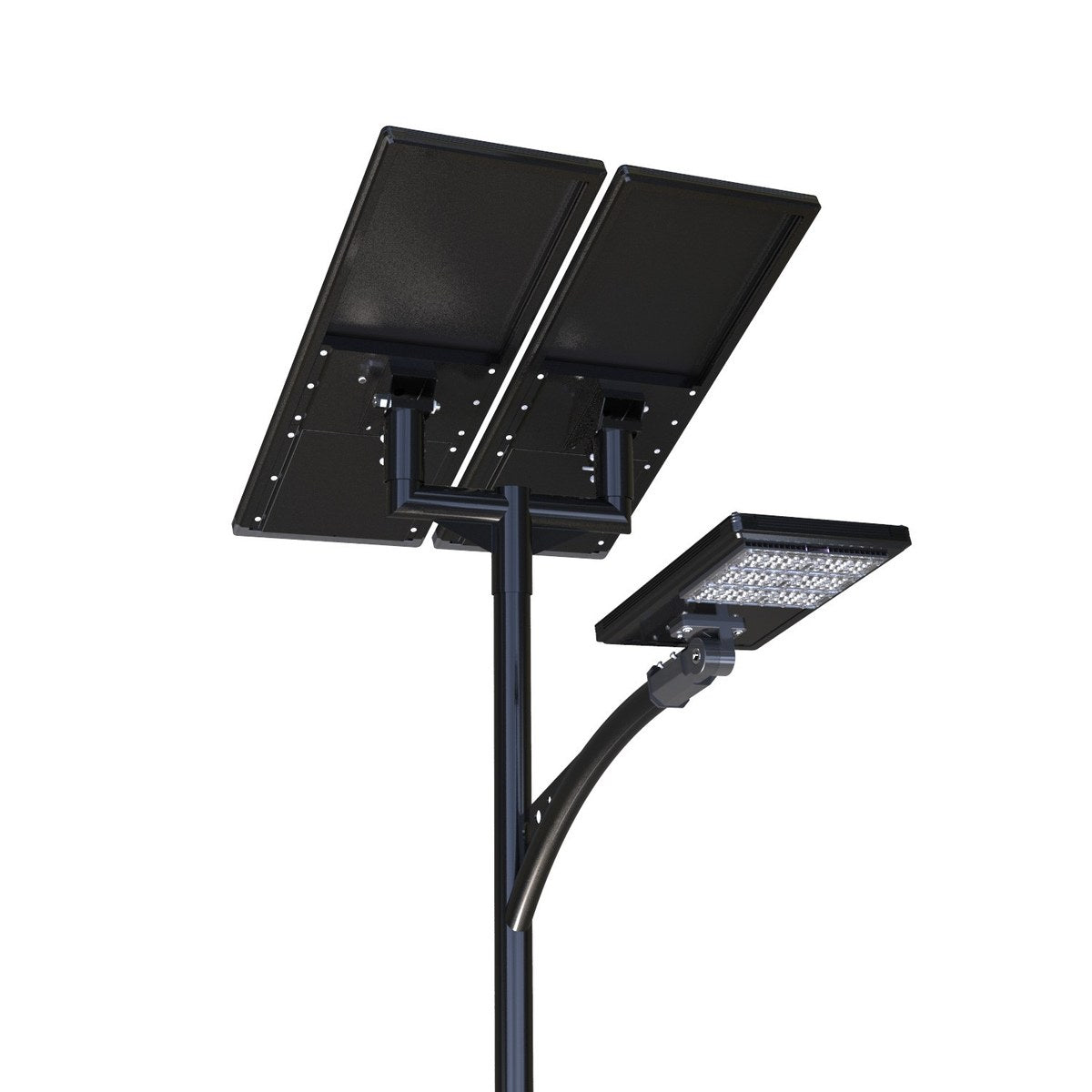 EVIEKO EV-SL-106 Split Solar Street Light – twin large solar panels and LED head on curved arm
