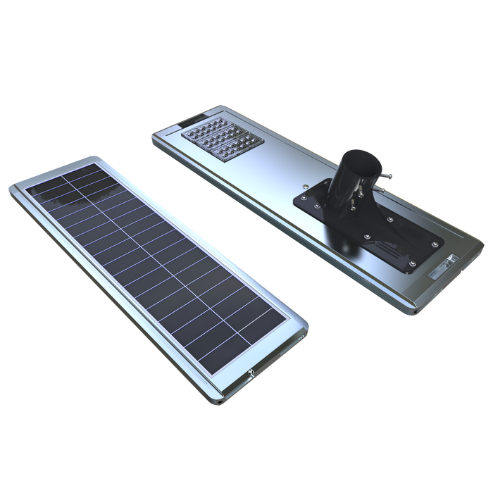 EVIEKO EV-SL-121 All-in-One Solar Street Light – LED side and solar panel side