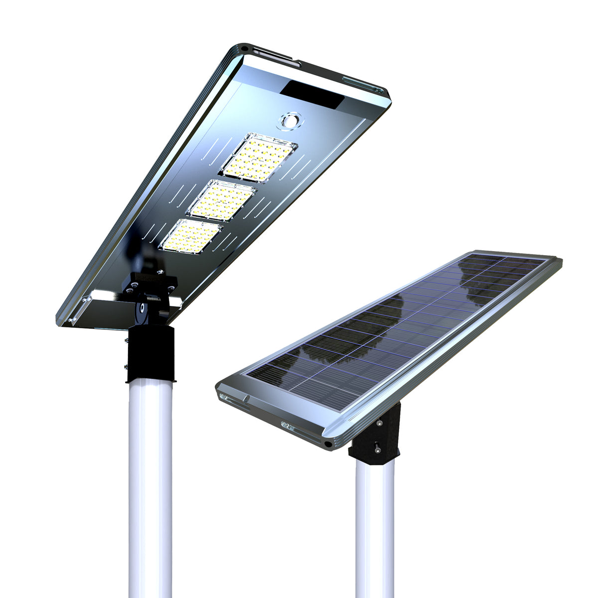 EVIEKO all-in-one solar street light – LED and panel views
