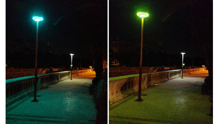 EV-PZ-105 glowing cyan and green on a waterfront walkway