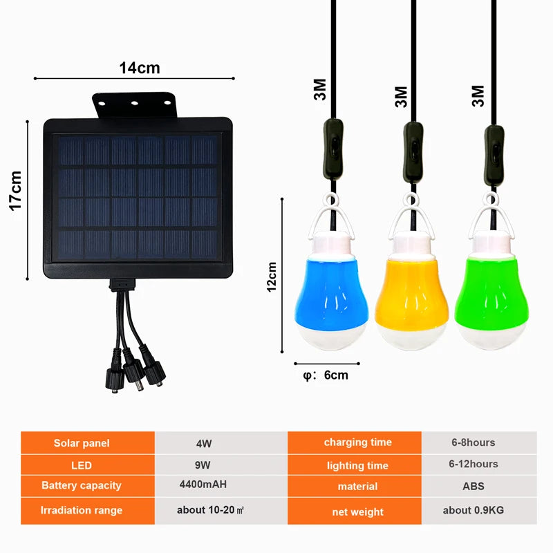 3 LED Solar Light Bulb with Mobile Charger Camping Hanging Lamp Extension Line for Outdoor Garden Corridor Home Decoration