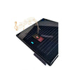 Solar charging coffee table with built-in panel on a patio