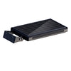 Solar courtyard light head on a short pole lighting a garden path