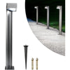 Slim aluminium solar garden bollard light beside a path