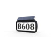 Illuminated solar house number sign light, pole + base