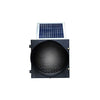 Solar powered flashing traffic warning light on a roadside pole